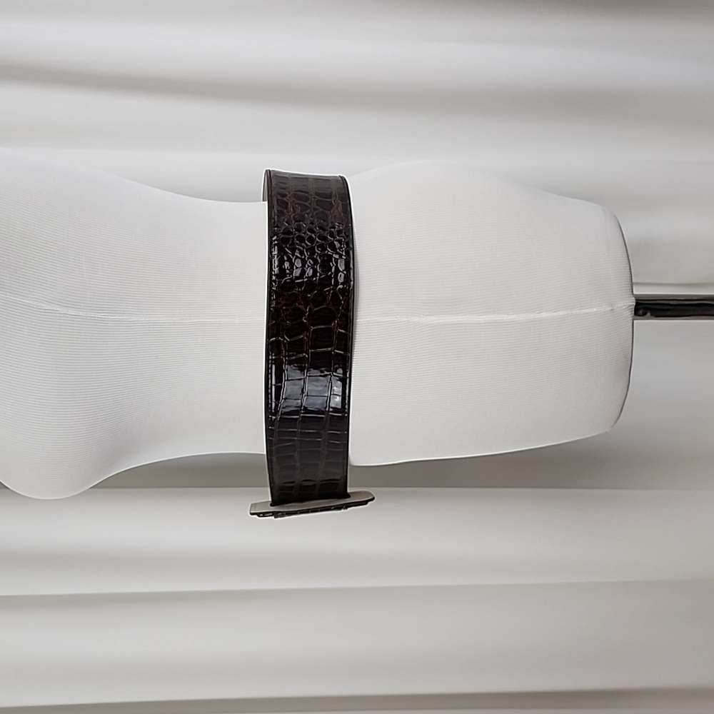 Betsy Johnson Genuine Leather Wide Faux Croc Belt Brown Size M/L - Picture 3 of 16